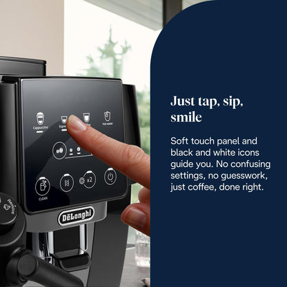 De'Longhi Magnifica Start ECAM220.60.B, Fully Automatic Bean to Cup Coffee Machine with 4 One-Touch Recipes, Soft-Touch Control Panel, Auto Milk, 1450W, Black