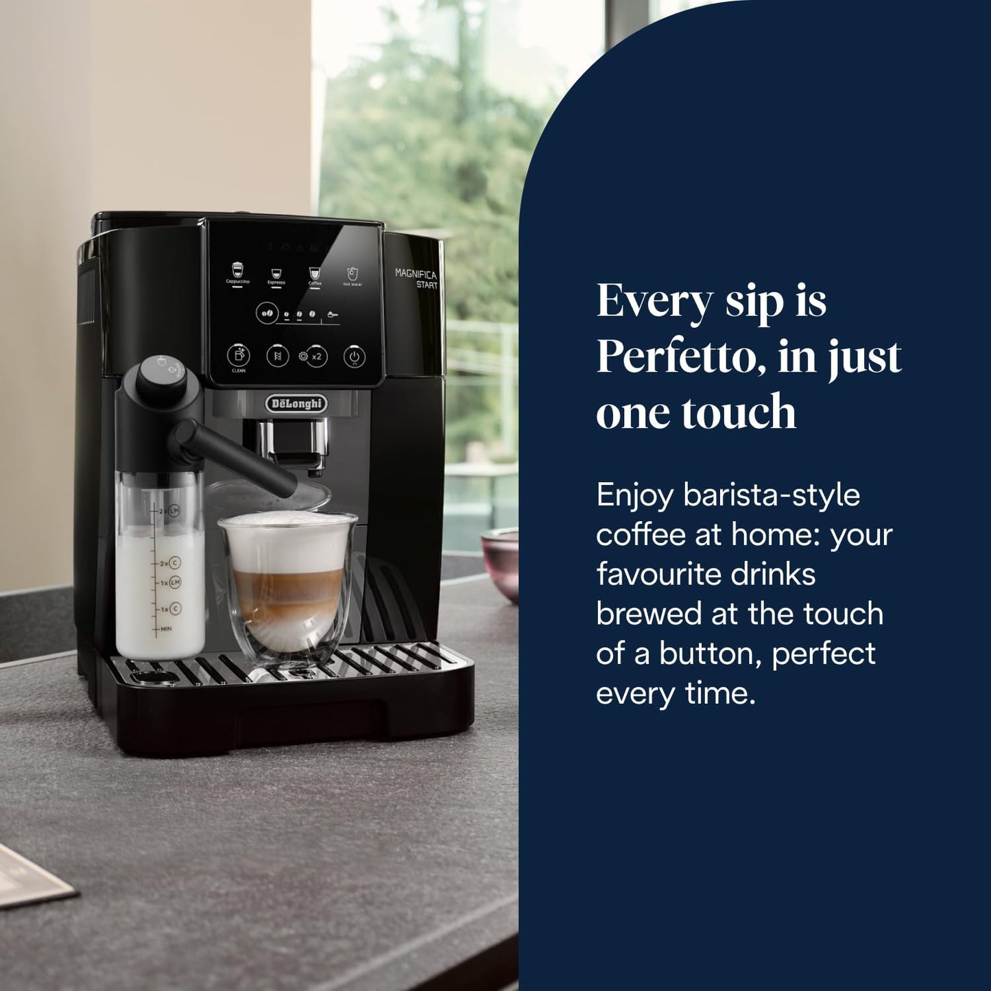 De'Longhi Magnifica Start ECAM220.60.B, Fully Automatic Bean to Cup Coffee Machine with 4 One-Touch Recipes, Soft-Touch Control Panel, Auto Milk, 1450W, Black
